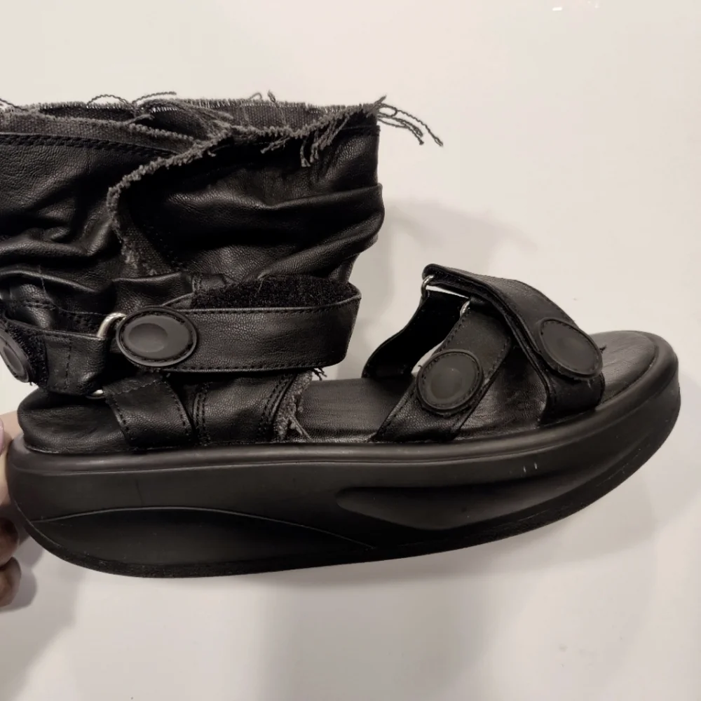 Diet Women's Platform Black Leather Shoes
